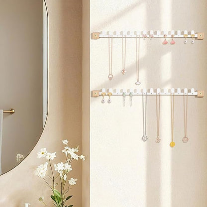 Wall Necklace Holder Hanging Jewelry Organizer 2 Pack Metal Necklace Organizer, Space-saving Jewelry Display for Necklaces & Earrings, Screws Included,White