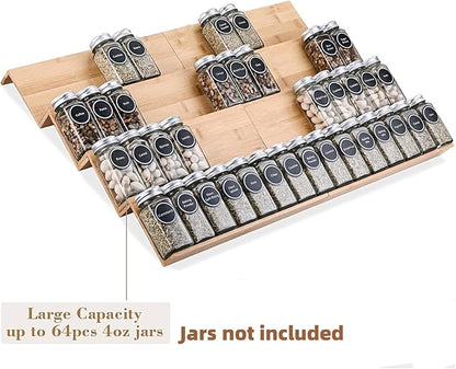 Mulush Bamboo Spice Rack Tray - Spice Drawer Organizer for Kitchen Cabinets Storage and Organization (Jars Not Included, 8 Individual Pieces, Not Adjustable)