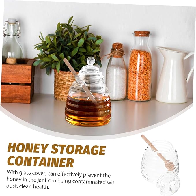 Amosfun 1Set Honey Storage Jar with Stirring Rod Transparent Borosilicate Glass Syrup Dispenser for Home Kitchen Use for Honey Jam and Syrup Storage