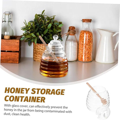 Amosfun 1Set Honey Storage Jar with Stirring Rod Transparent Borosilicate Glass Syrup Dispenser for Home Kitchen Use for Honey Jam and Syrup Storage