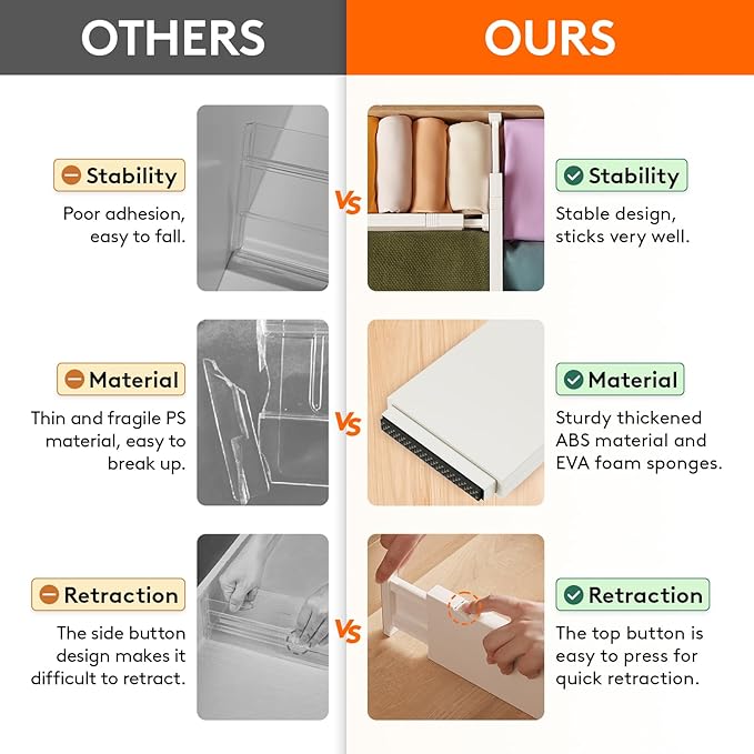Lifewit 6 Pack Drawer Dividers 4" High 28-43.5cm/11-17" Adjustable Drawer Organizer for Clothes/Utensils, Expandable Drawer Separator in Dresser/Kitchen/Bedroom/Office Organization & Storage Beige