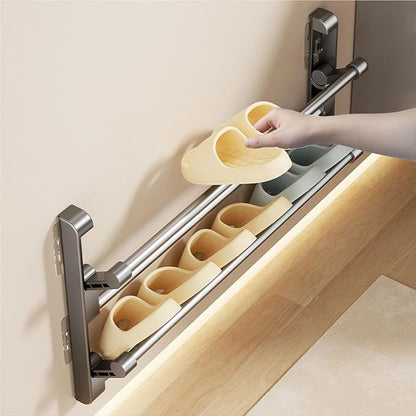 Yajuyi Shoe Storage Rack Foldable Organizer Folding Hanging Shelf Space Saving Aluminum Punch Free Suitable for Entryway Kitchen Bedroom, 70cm