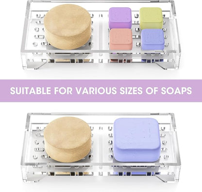 NiHome Self Draining Acrylic Soap Dish Fit for Kitsch, Durable Bathroom & Kitchen Soap Holder with 360° Airflow, Elegant Slotted Design to Keep Soap Bars Dry & Free from Residue, Easy to Clean(Clear)