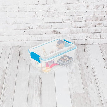 Sterilite 7.5 Qt Gasket Box, Stackable Storage Bin with Latching Lid and Tight Seal, Plastic Container to Organize Basement, Clear Base, Lid, 1-Pack