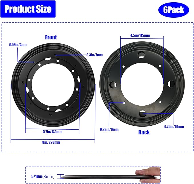 6 Packs 9'' Lazy Susan Hardware, Heavy Duty 5/16''Thick Turntable Bearing Swivel Pate for Rotating Table, Book Case, Serving Tray, Corner Shelves, Kitchen, DVD Tower, Shoe Rack, Black