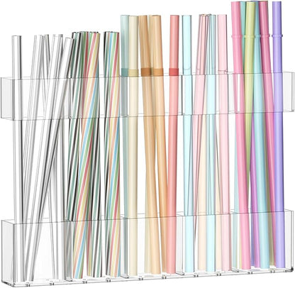 9.5 Inch Cabinet Door Acrylic Straw Holder with Double-Sided Tape, Kitchen Countertop Cabinet Storage Box for Organizing Straws (Transparent)