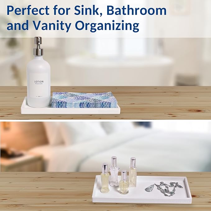 Spacewiser Countertop and Vanity Tray - 2 PC Large 11.7" Silicone Bathroom Trays, Counter Organizer, Dish Soap Sponge Holder Kitchen Sink Tray Organizer, Sink Caddy Toothbrush Key Kitchen Soap Trays