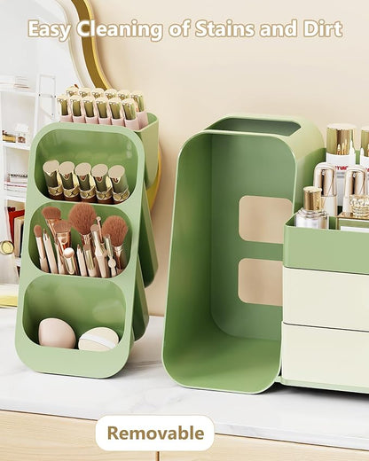 Anylady Large Capacity Makeup Organizer Countertop with Makeup Brush Holder for Vanity, Thickened Material, Bathroom Countertop Organizer Skin Care Perfumes Storage, Teen Girl Gifts for 13-25 Year