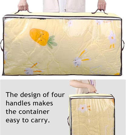 90L Under Bed Storage Containers, Closet Organizers and Storage Bins, Foldable Underbed Storages Bags for Blankets, Towels, Comforter, Sweaters, Pillows, Linen Sheets, Wrapping Paper, 4 Pack Beige