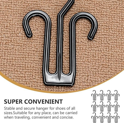 12pcs Black Plastic Shoes Hanging Organizers Sturdy Shoe Hooks for Exercise Bike and Slippers Drying Rack for Home and Dorm