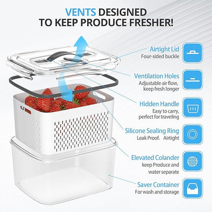 damynuo 10Pack Fruit Storage Containers for Fridge - Berry Containers with Vent and Handle Lids, Fruit Containers for Fridge with Colander, lettuce keeper for Refrigerator Organizers and Storage