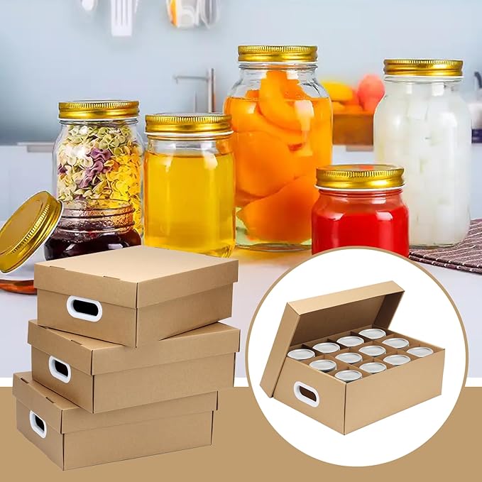 3 Pcs Mason Jar Storage Boxes, Cardboard Canning Jar Storage Boxes 16 oz Canning Boxes with Handles and Dividers, Stackable Mason Jar Storage Containers Canning Organizer for Stacking