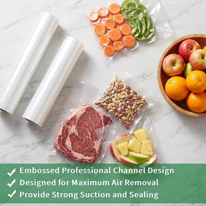 3 Pack Vacuum Sealer Rolls Compatible with Nesco vacuum sealers, Thickened Food-Grade Custom-sized Vacuum Sealer Bags for Freezer Storage, Meal Prep & Sous Vide Cooking（7.8"x 16.4' &11"x 16.4'）
