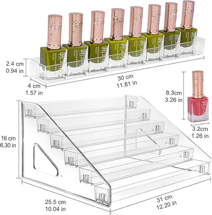 JessLab Nail Polish Organizer, 6-Tier Clear Acrylic Sunglass and Essential Oil Holder, Makeup Organizer for Bathroom Vanity Countertop