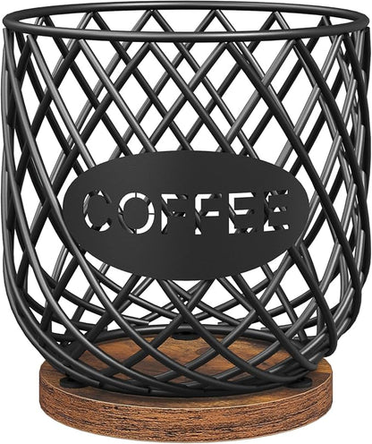 YATINEY Coffee Pod Holder Organizer, Holder for K Cup, Large Capacity Coffee Pod Basket, Versatile Coffee Capsule Storage Organizer, for Kitchen Countertop, Rustic Brown KH09BR