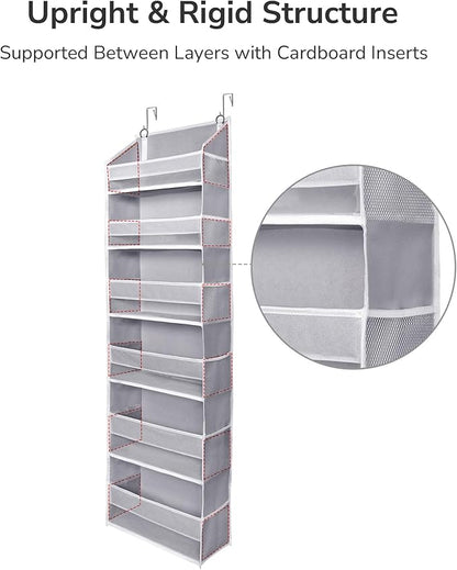 ULG Over The Door Organizer with 6 Large Pockets 12 Side Pockets, 50lbs Weight Capacity Door Hanging Organizer for Bedroom, Bathroom, Pantry, Nursery Storage, Gray
