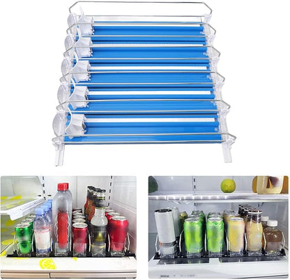 5pcs Drink Organizer for Fridge, Automatic Pusher Glide Self Pushing Soda Can Dispenser, Adjustable Dividers Beverage Storage, Beer Pop Can Water Bottle Drink Dispenser (Blue)