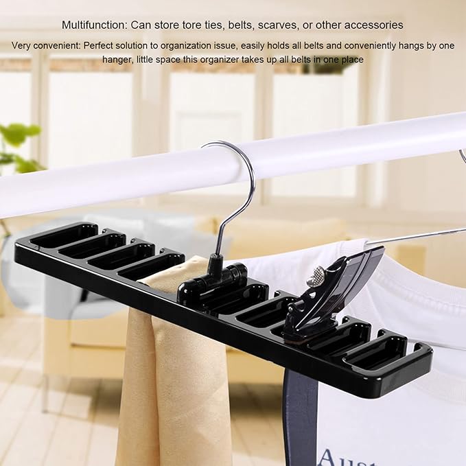 10 Slot Belt Rack Organizer, Sturdy Plastic Closet Wardrobe Space Saver Multifunctional Belt Hanger Rack Holder for Men Women (Black)