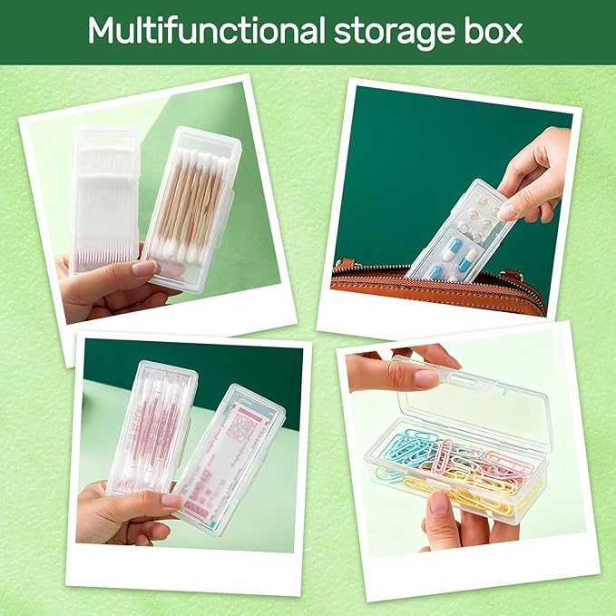 4 Pcs Cotton Swab Holder, Travel Portable Floss Pick Dispenser, Hair Tie Organizer, Small Plastic Box with Lid, 4.1 x 1.8 x 1