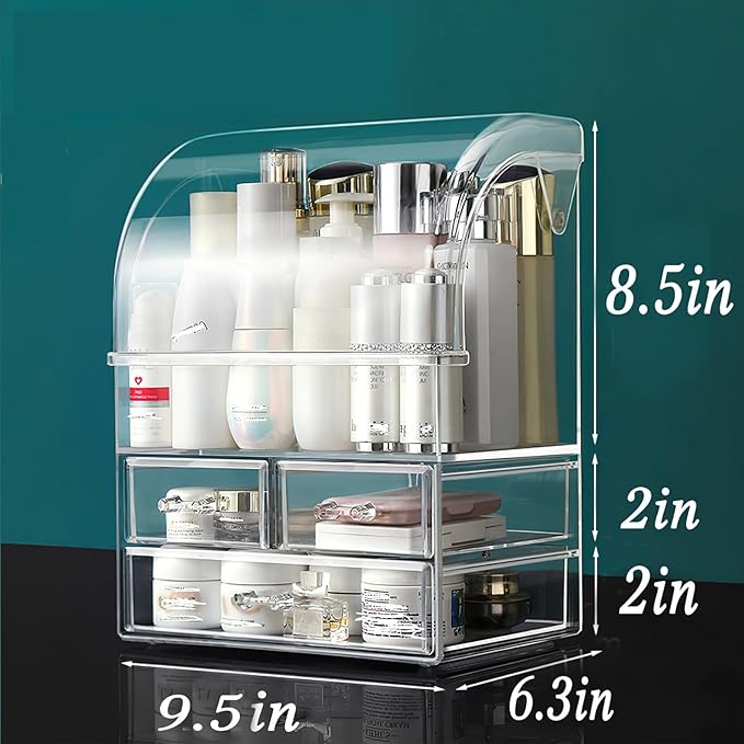 Clear Large Acrylic Makeup Organizer With Lid Cosmetic Storage Drawers Portable Makeup Organizers Dustproof And Waterproof Box For Women
