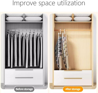 Magic Pants Hangers Space Saving, 2 Pack Pants Hangers Space Saving, 7 Tier Closet Organizers and Storage Clothes Hanger, Multiple Metal Hanger Clothes Organization for Pants Trousers Jeans Leggings