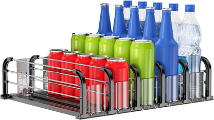 Automatic Drink Organizer for Fridge, Refrigerator Soda Can Dispenser & Beverage Pusher Glide for Pantry, Cooler & Kitchen, Self-Pushing Drink Holder for Soda, Beer, Seltzer - Black, 5 Rows-15"D