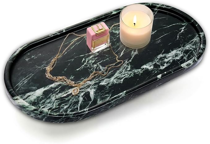 Natural Marble Tray Bathroom Tray, Luxury Decorative Trays for Bathroom, Vanity, Dresser, Kitchen & Home Decor, Valentine's Day House Warming Gifts New Home (Green)