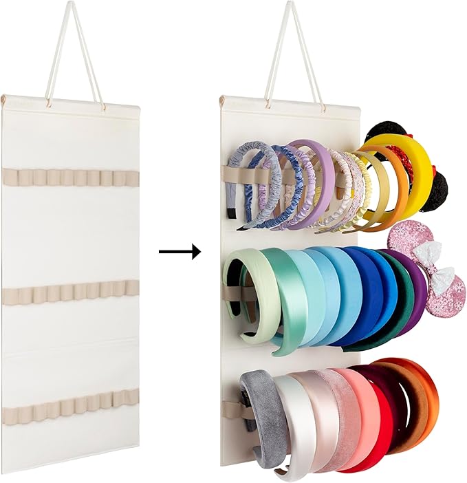 Hanging Headband Holder For Girls,Felt Headband Organizer Headband Storage Holder Organizer For Headband (Without Headbands) (Cream)