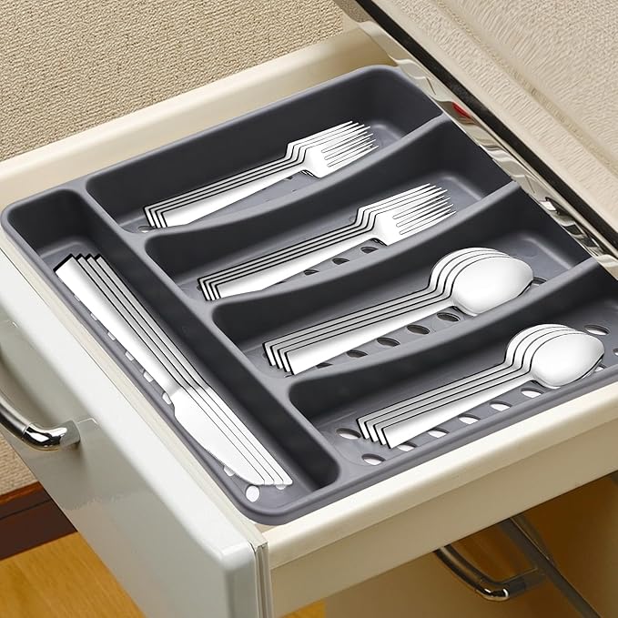 21 Piece Kitchen Silverware Set with Organizer Tray, Fork Spoon Knife Set Stainless Steel Cutlery Heavy Duty Silverware Set for 4 Flatware Tableware Eating Utensils Sets Forks Knives and Spoons Set