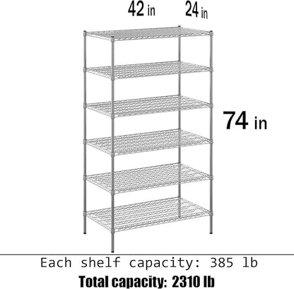 24" Deep x 42" Wide x 74" Height Wire Shelving Kit | 6-Tier | NSF Commercial Storage Rack Unit