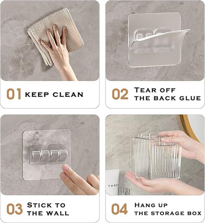 4 Pack Acrylic Wall Mount Organizer, Adhesive Cabinet Door Storage Bins, Clear Makeup Containers, Stackable Organizer Basket for Kitchen, Bathroom, Cabinet, Pantry, Office