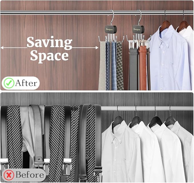 Belt Hanger, Belt Organizer for Closet,Rotatable Tie Rack,Belt Holder,Hanging Closet Organizer Hook for Belt, Bra, Tank Top, Tie, Scarf, Purse,4PCS,Black
