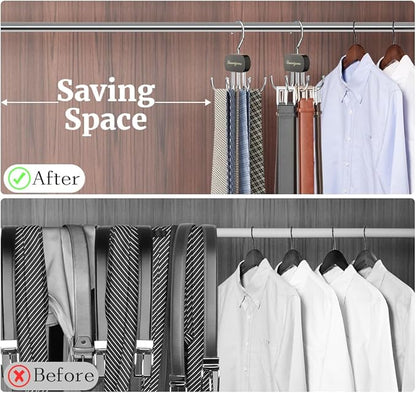 Belt Organizer for Closet,2PCS Tie Rack, Belt Tie Hanger for Closet,Tie Organizer for Men,Hanging Closet Organizer Hook for Belt, Bra, Tank Top, Tie, Scarf, Hat, Purse,Black