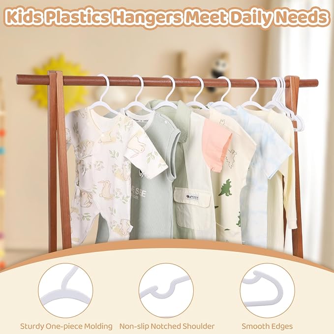 100 Pack White Baby Hangers 11.42 Inch - Kids Non-Slip Clothes Hangers for Infant & Child, Durable Plastic Children's Hangers for Closet, Pants, Coats, Skirts
