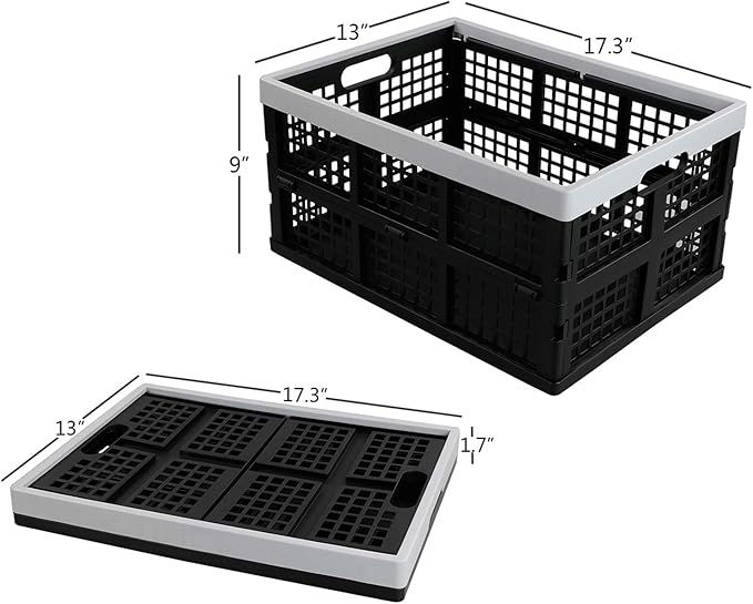Kekow 30 L Black Plastic Collapsible Storage Basket, 3-Pack Folding Crates Storage