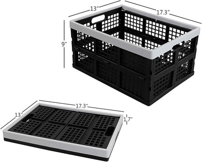 Kekow 30 L Black Plastic Collapsible Storage Basket, 3-Pack Folding Crates Storage