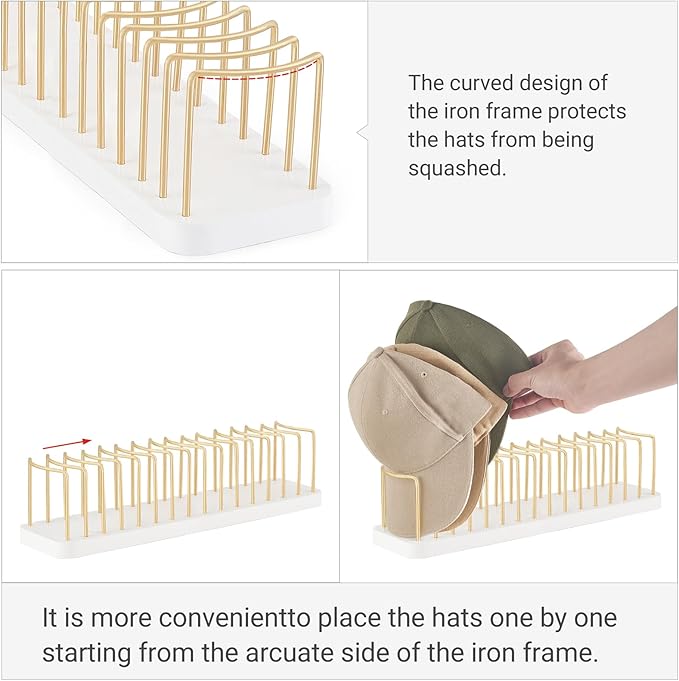 Mkono Hat Organizer for Baseball Caps, Hat Holder for 15 Baseball Caps, Tabletop Hat Rack Stand Storage Display Cap Organizer for Desk Closet Shelf Dresser (White, Medium)