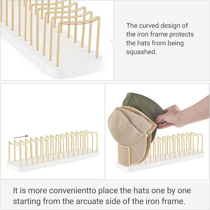 Mkono Hat Organizer for Baseball Caps, Hat Holder for 15 Baseball Caps, Tabletop Hat Rack Stand Storage Display Cap Organizer for Desk Closet Shelf Dresser (White, Medium)