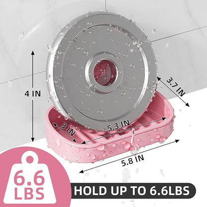 LEVERLOC Soap Dish Holder for Shower Suction Cup Wall Mounted Self Draining NO-Drilling Removable Bar Soap Sponge Holder for Bathroom Bathtub Kitchen Sink Waterproof Strong Vacuum Suction, Pink
