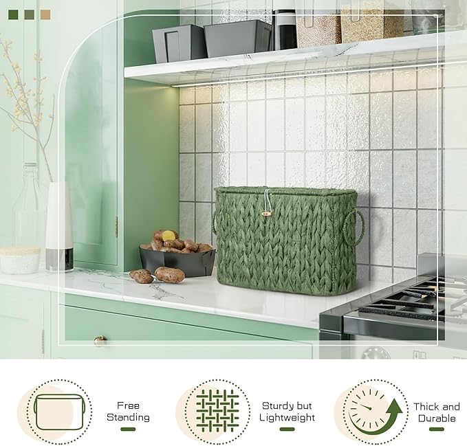 Kathfly Sage Green Toilet Paper Storage Basket with Lid Wicker Woven Bathroom Basket Toilet Paper Holder Holds up to 6 Mega Rolls Woven Organizer for Home Bathroom Kitchen Offices