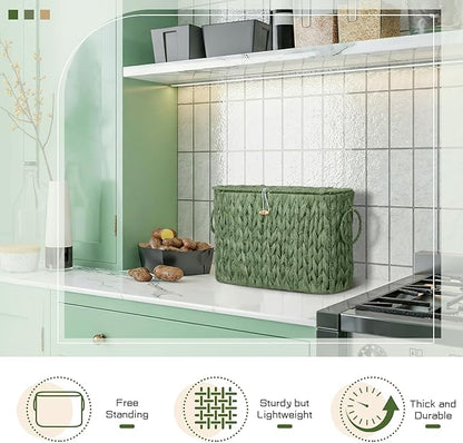 Kathfly Sage Green Toilet Paper Storage Basket with Lid Wicker Woven Bathroom Basket Toilet Paper Holder Holds up to 6 Mega Rolls Woven Organizer for Home Bathroom Kitchen Offices