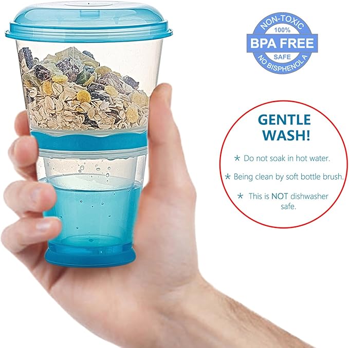 Cereal On The Go, Cup Container Breakfast Drink Milk Cups Portable Yogurt and Travel To-Go Food Containers Storage With Spoon(Blue)
