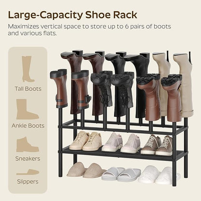 YATINEY Shoe and Boot Rack Organizer, Tall Boots Rack for Closet, Cowboy Shoes Storage, 3 Tier Shoe Racks Organizer Holds 10 Pairs, Black SS09BBY1