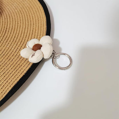 Hat Clip for Travel on Bag, Cotton Flower Sun Hat Storage Holder for Hanging White