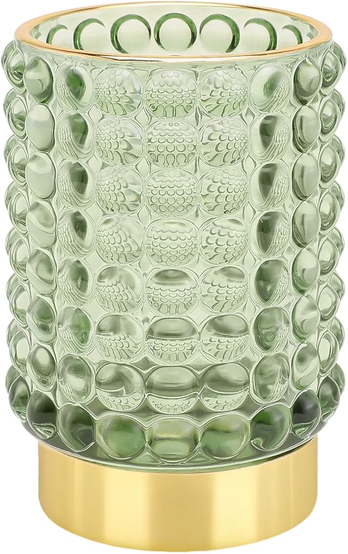 DASITON Makeup Brush Holder Organizer, Crystal Cosmetic Make Up Brush Holder, Glass Makeup Brushes Storage Organizer, Vintage Make Up Cup Desk Pen Pencil Holder, Toothbrush Holders (Green L)