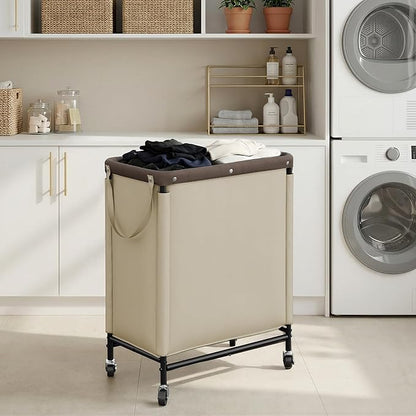 StorageWorks Laundry Hamper 2 Section, 100L Rolling Laundry Sorter Cart with Removable and Washable Liner Bag, Clothes Hamper with Wheels and Handle for Laundry Room and Bedroom, Light Khaki