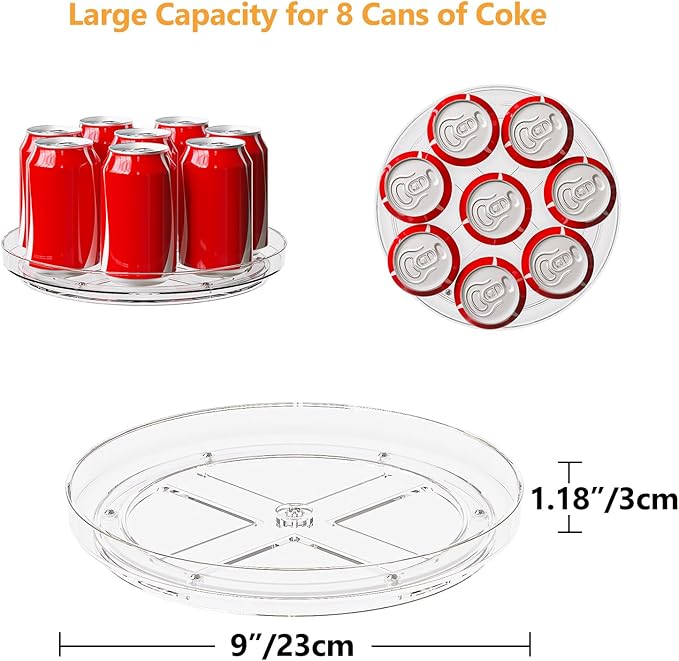 4 Pack 9 Inch Clear Lazy Susan Turntable Organizer, Non-Skid Rotating Tray for Cabinet, Kitchen Pantry Organization and Storage, Acrylic Spinner for Refrigerator, Bathroom Vanity and Spice Rack