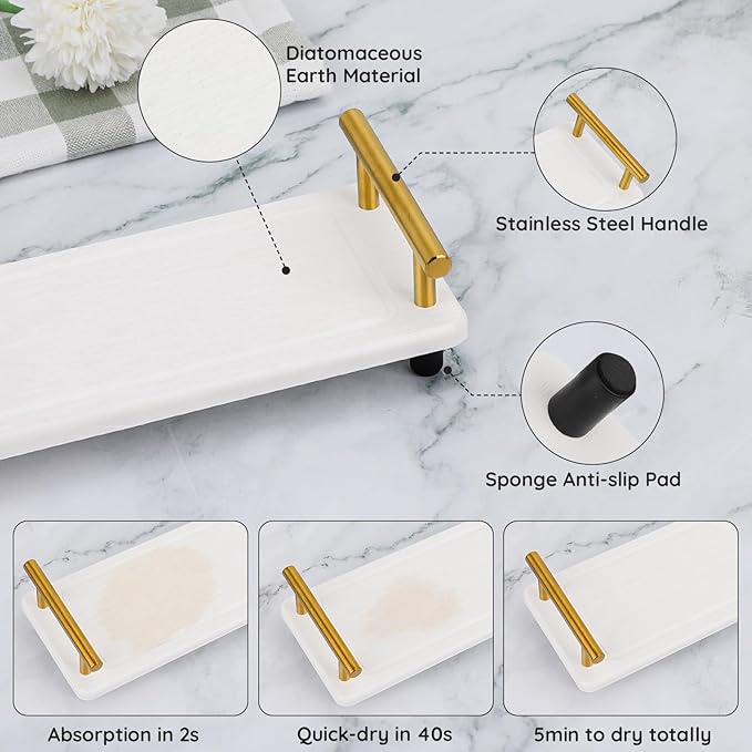 Segbeauty Stone Drying Tray, Water Absorbing Diatomite Tray with Handle for Sink, Kitchen Sink Organizer, Bathroom Soap Holder, Small