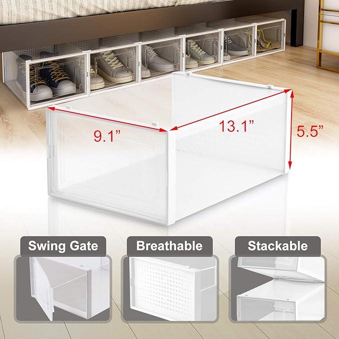 AJP Distributors 6 Collapsible Stackable Shoe Organizer Racks for Closets and Entryway Shoes Storage Cabinet Storage Bins Men Women Kids Guest Sneakers Clear Plastic Boxes Lids Small Medium Or Large
