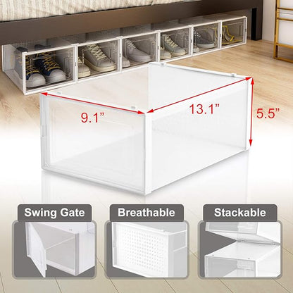 AJP Distributors 6 Collapsible Stackable Shoe Organizer Racks for Closets and Entryway Shoes Storage Cabinet Storage Bins Men Women Kids Guest Sneakers Clear Plastic Boxes Lids Small Medium Or Large